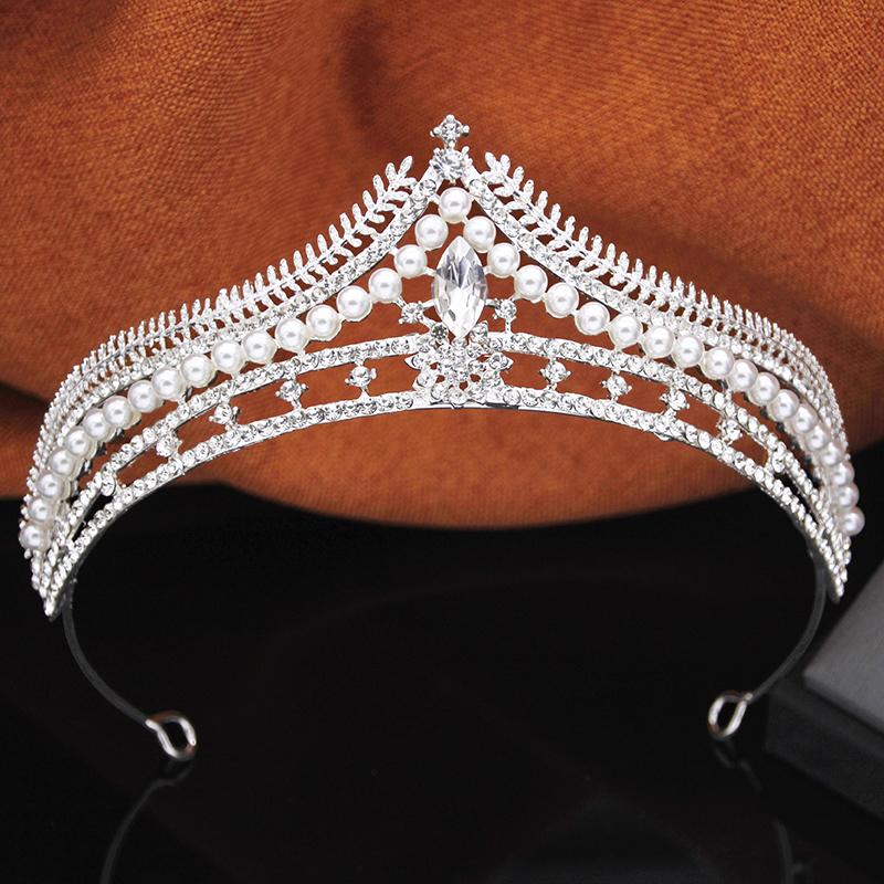 Princess Girls Tiaras and Crowns Rhinestone Imitation Pearls Headband Elegant Bridal Wedding Crown Party Birthday Hair Jewelry