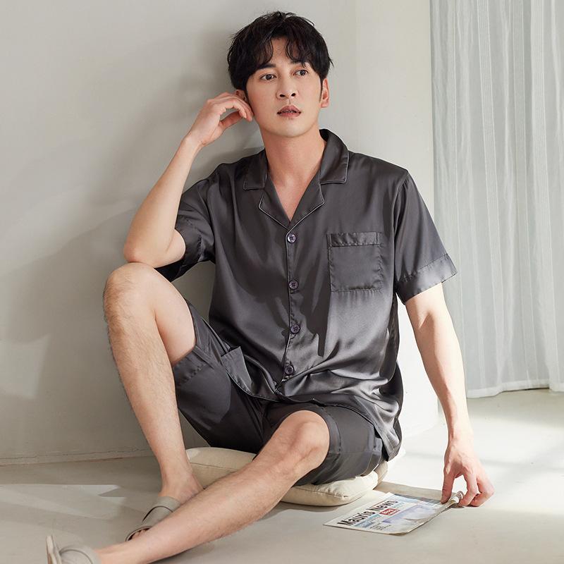 Pajamas Men's Summer Ice Silk Short Sleeve Shorts Silk Homewear Summer Summer Thin High-end Men's Suit