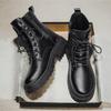 Black Men Leather Boots Classic High Top Platform Lace Up Casual Shoes British Style Big Size Work Durable Chelsea Boots for Men