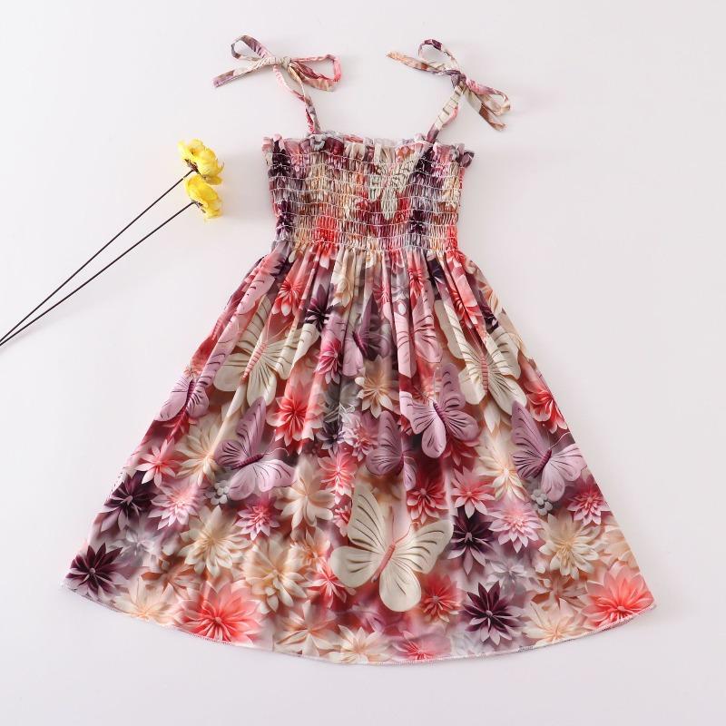 Shabohemian mother and daughter beach skirt parent-child suspender skirt girls floral vest skirt