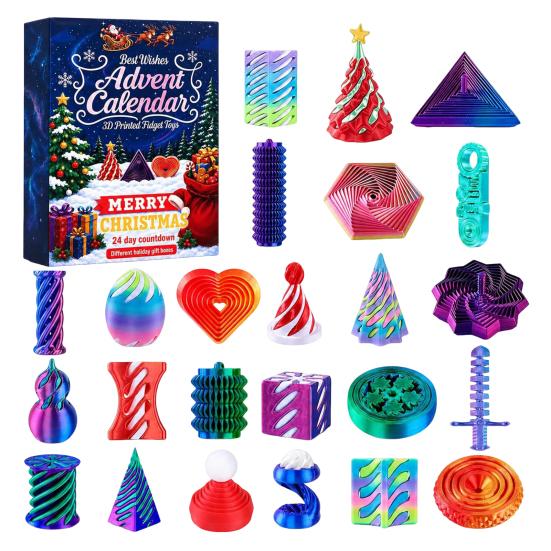 Tragbare Stressreduzierer für Erwachsene 2026 Weihnachts-Adventskalender, 24-Tage-Countdown-Box mit Mini 3D-gedruckten lustigen Feiertags-Vorfreude-Geschenken
