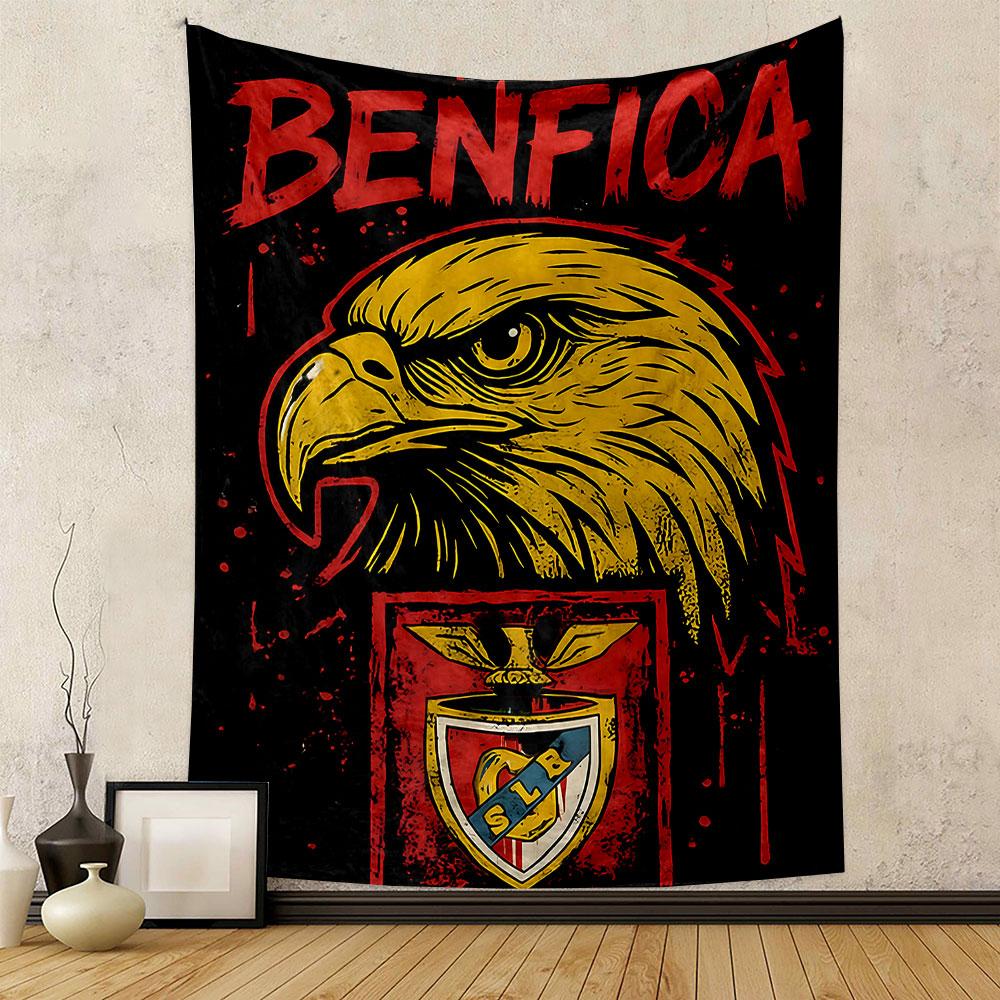 Benfica Ørneemblem på Sort Baggrund Mønstret vævet tapestry boligindretning, velegnet til soveværelse og stue, gave