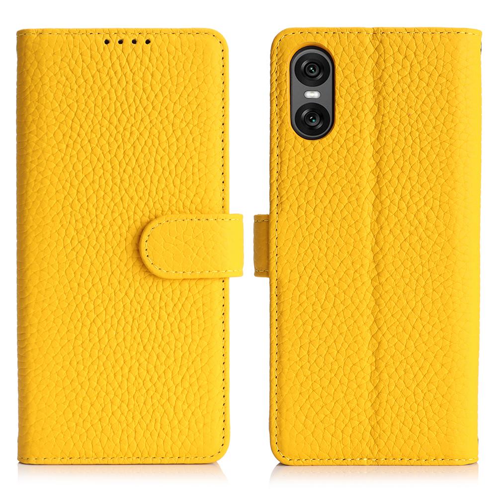 For Sony Xperia 10 VI Stand Case Litchi Texture Genuine Cow Leather Wallet Phone Cover RFID Blocking