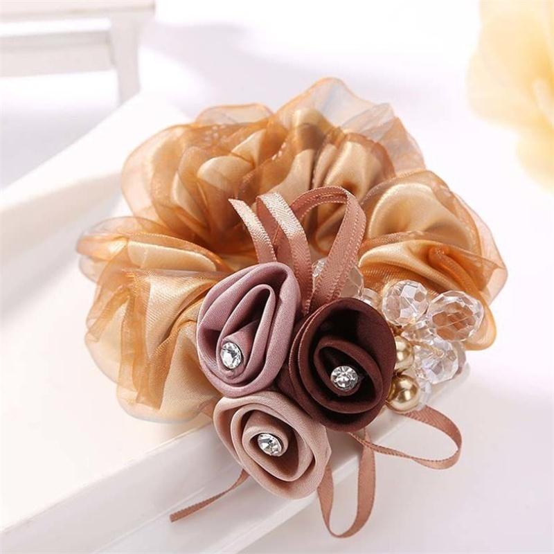 Elegant Pearl Flower Scrunchies Women Girls Elastic Hair Rubber Bands Accessories Tie Hair Ring Rope Ponytail Holder Headdress