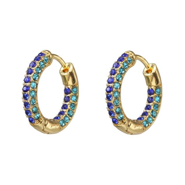 Women Cubic Zircon Rainbow Earrings Cubic Zirconia Ear Cuff Set Female Stylish Fashionable Gold Tone Huggie Clip On Earrings Earcuff Crystal Stone