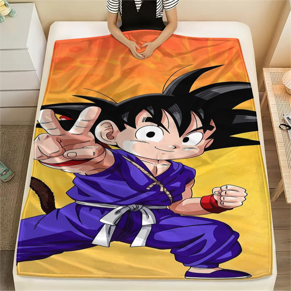 Flanelová deka s potiskem postav z Dragon Ball, Vysoce kvalitní, Pohodlná pro všechna roční období, Domácí dekorace, Teplo a pohodlí, Perfektní jako vánoční dárky