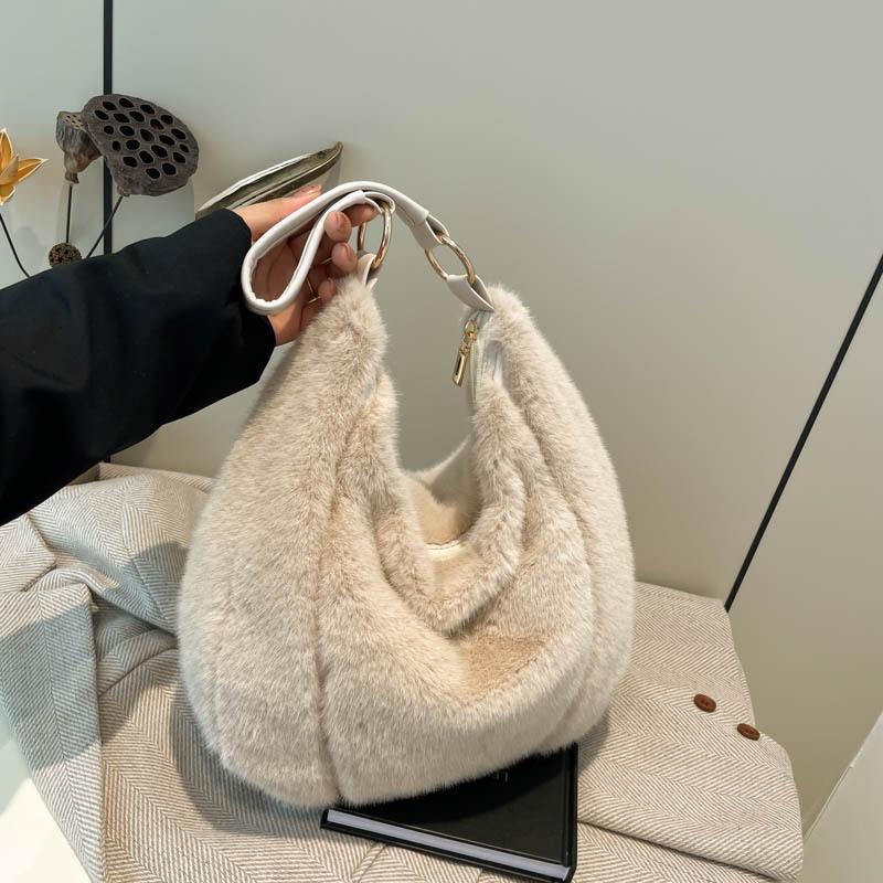 Plüsch-Teigtaschen-Tasche Teigtaschenförmige Handtasche mit großem Fassungsvermögen Weiche Pelz-Umhängetasche Warme flauschige Tragetasche für den täglichen Gebrauch Einkaufen Arbeit