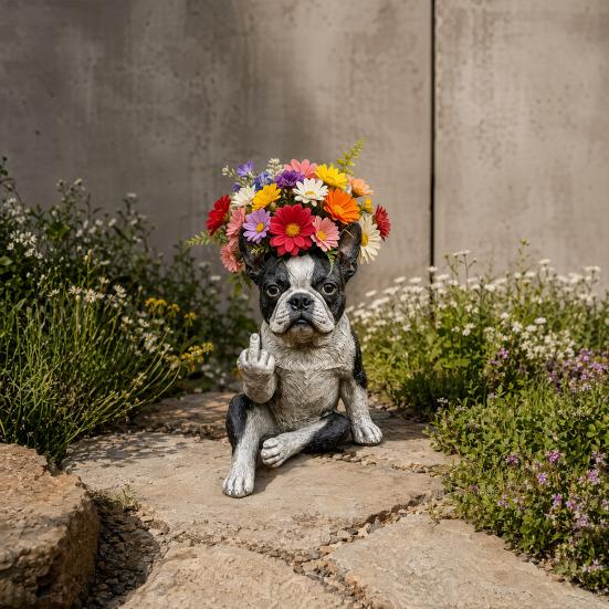 Funny Bulldog Planter Pot, Cute Middle Finger Dog Planter, Small Resin Animal Flower Pot with Drainage Hole for Home Garden Office Desk Decor