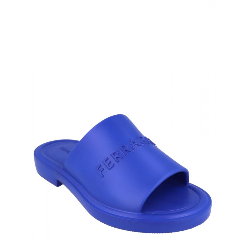Salvatore Ferragamo Giuneva Logo Embossed Slides Blue