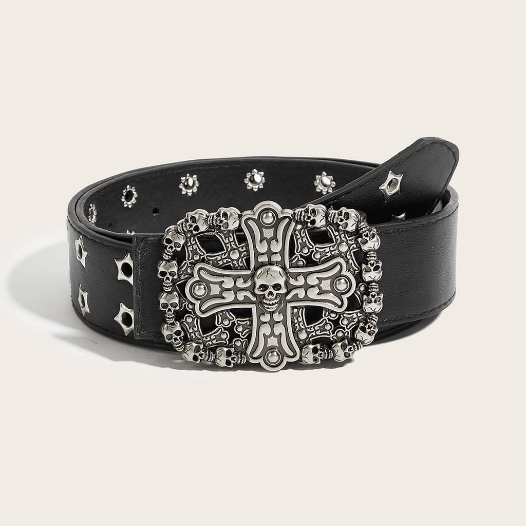 Punk Mens Cross Flower Designer Belt With Alloy Buckle And Detail Studded
