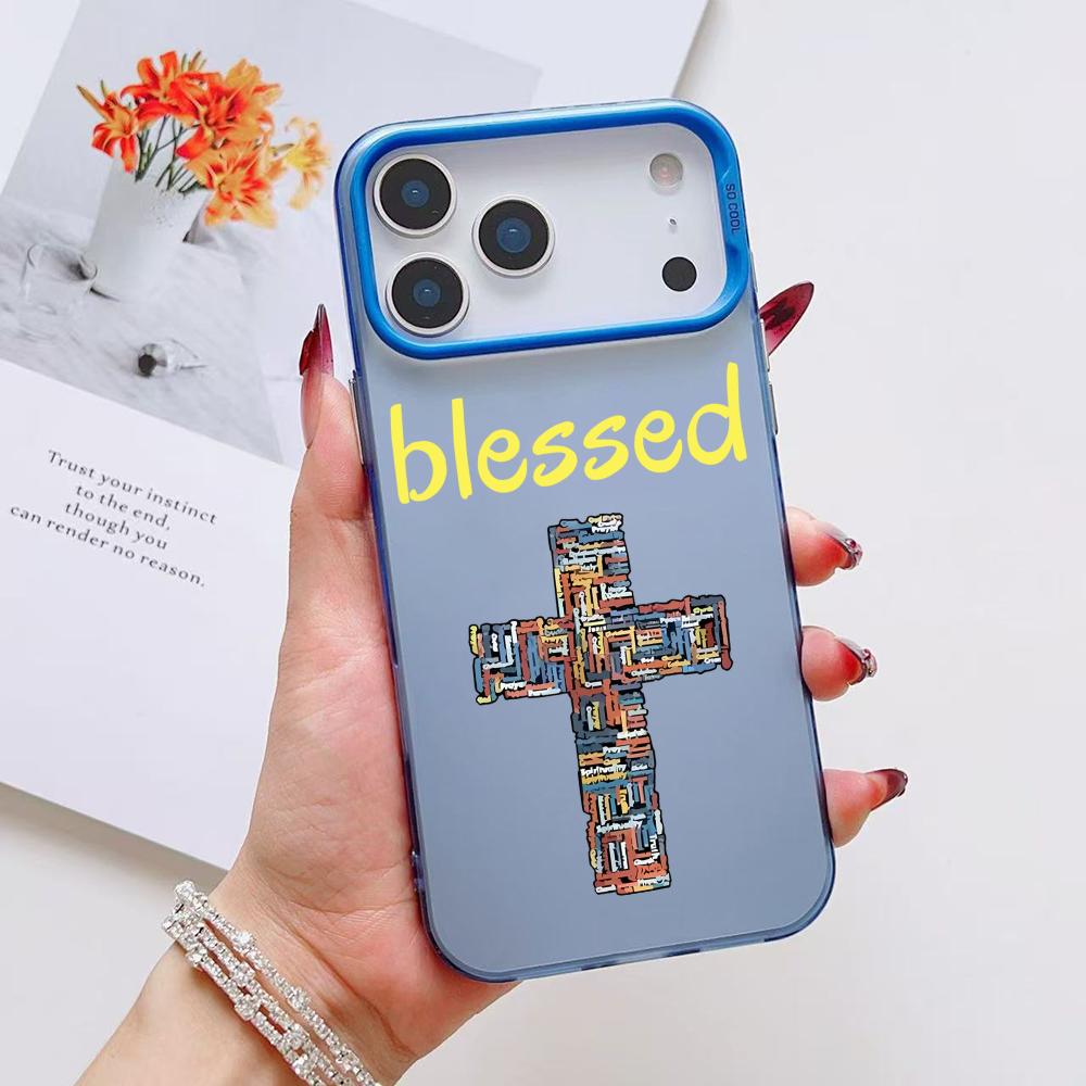 Fashion God Cross Phone Case For iPhone 17 16 15 14 13 12 11 Pro Max Air Matte Laser Aurora Shockproof Funda