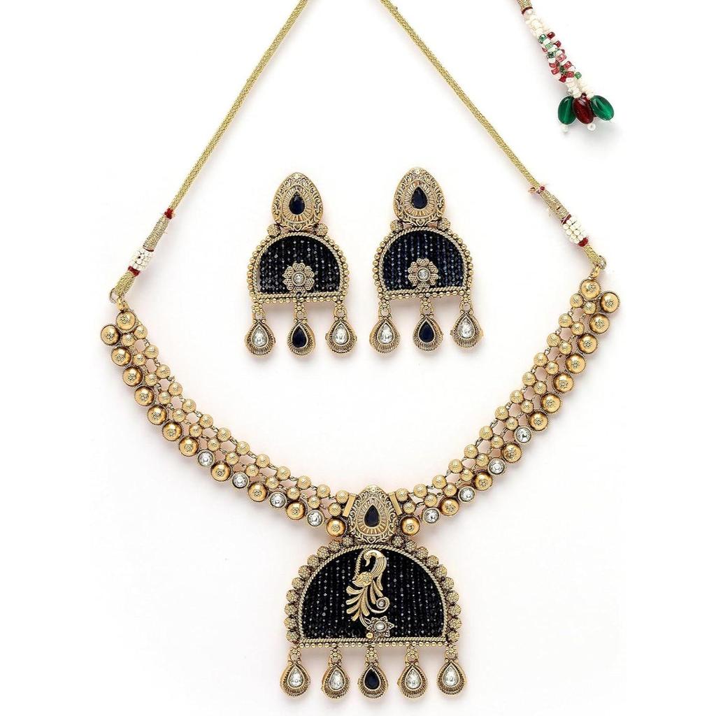 Sukkhi Klasický páví styl Bílý kamenný pozlacený měděný náhrdelník