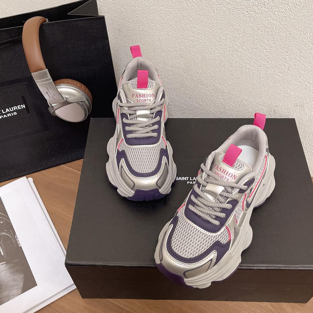 Platform Dad Shoes Women's Spring and Summer New Mesh Breathable Student Running Casual Sports Shoes