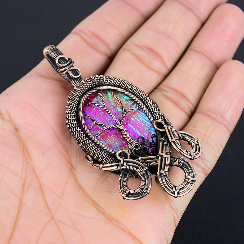 Tree Of Life Australian Triplet Opal 999 Copper Wire Wrapped Pendant, Handmade Gemstone Jewelry Pendant Gift For Birthday