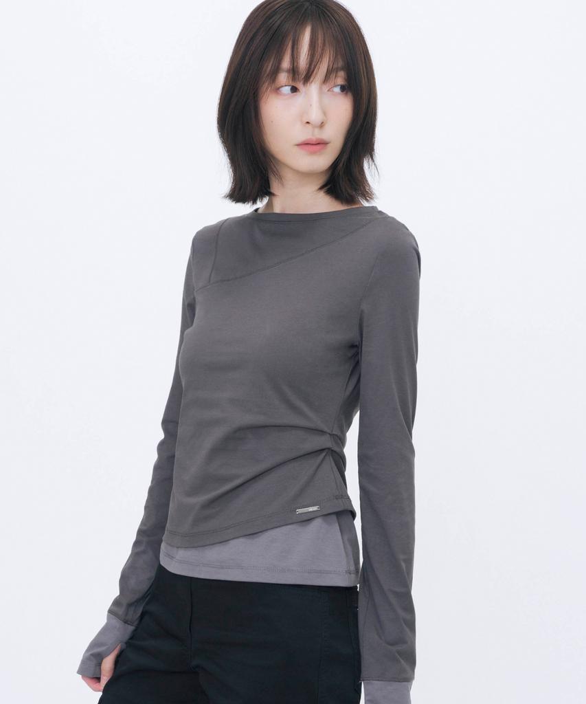 MISEKI SEOUL Asymmetric Contrast Long Sleeve Charcoal