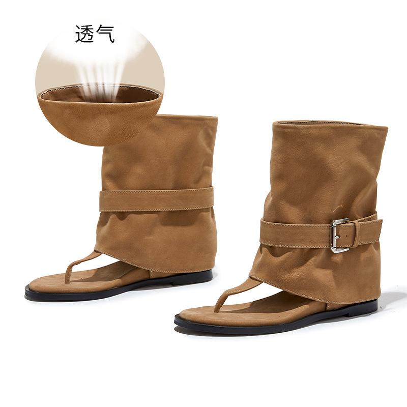 Mezzanin Retro Hong Kong Stil coole Stiefel Sommer neue Ein-Wort-Sandalen vielseitige flache Sandalen Strand Damenschuhe Trend