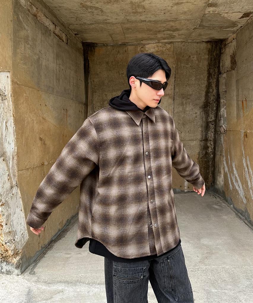 Keullako Convertible Check Hoodie Shirt (Brown)