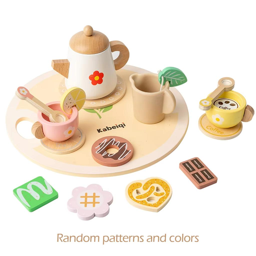 Kids Wooden Tea Set Play House Pretend Make Tea Play With Teapot Teacup Afternoon Snack Role Playing Toys Boys Girls Gift
