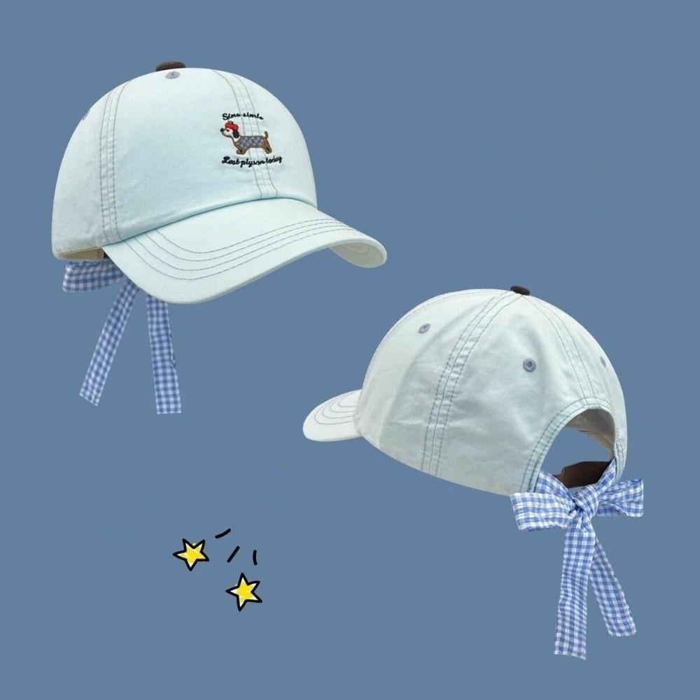 New Breathable Baseball Cap Embroidered Dog Sun Protection Duckbill Hat Korean Style Bow Tie Sun Hat Spring/Summer Caps