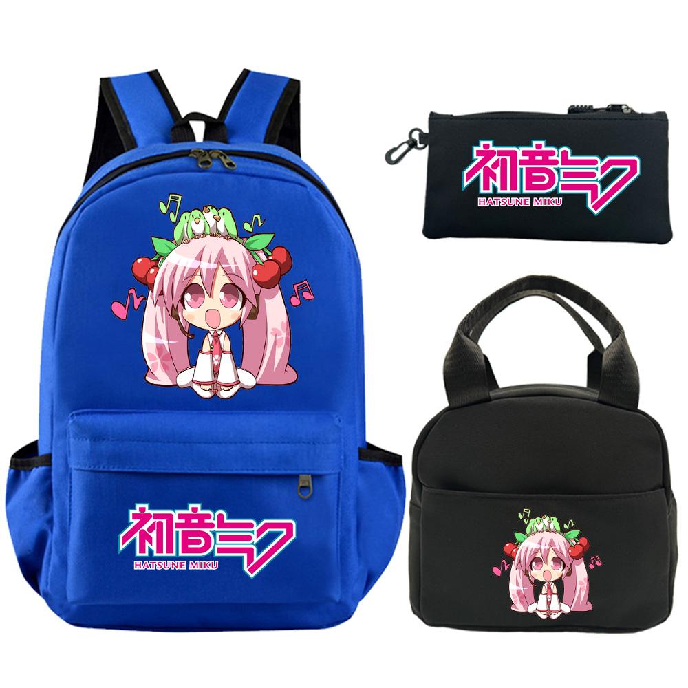 3Pcs/set Anime Hatsune Miku Printed Backpack with Shoulder Bag Pencil Case for Teenager Student Boy Girl Schoolbag Large Capacity Waterproof Bookbag