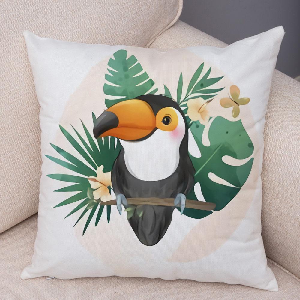 Cartoon Bird and Leaves Pillow Case Decor Cute Animal Lion Cushion Cover for Children Room Sofa Home Plush Pillowcase 45x45cm