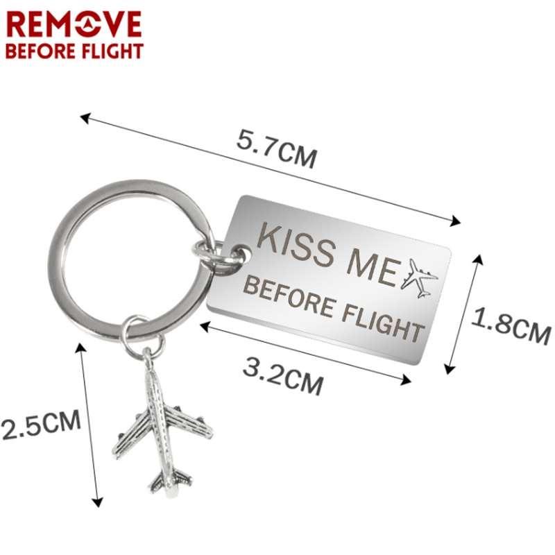 Remove Before Flight Plane Keychain Kiss Me Before Flight Letter Metal Key Holder Keyrings