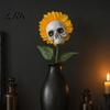 Halloween Lawn Decoration Sunflower Skull Ornament, Theme Garden Decor, Potted Resin Flower Pot Plant Waterproof Outdoor Decoration, for Patio
