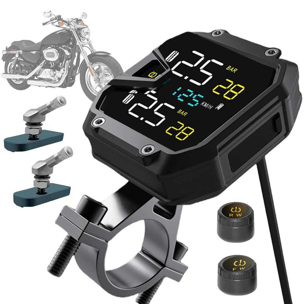 Motorrad TPMS Reifendrucküberwachungssystem mit 2 Sensoren Kabelloser Reifendruckmonitor Alarmsystem Motorradzubehör