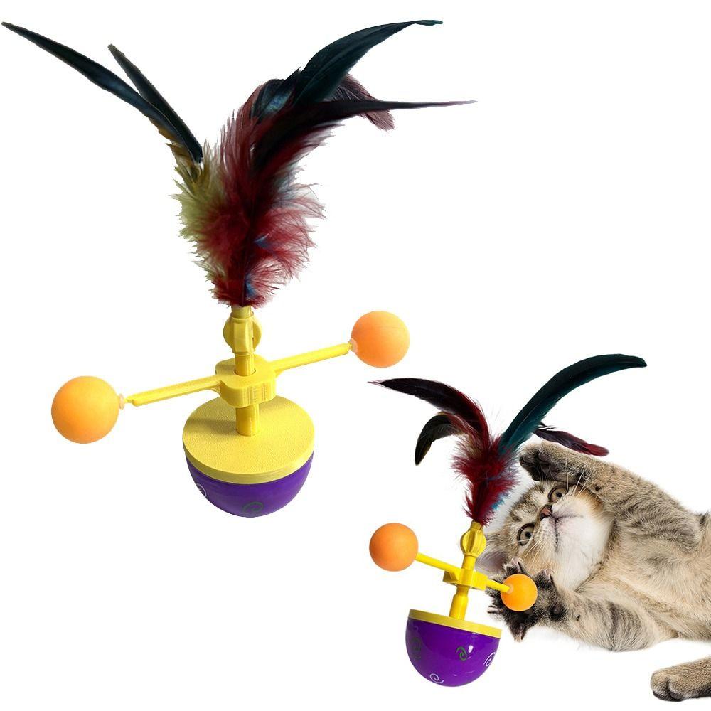 Colorful Feather Pet Feather Sliding Toy Rotating Pet Fun Roller Fun Interactive Cat Toys  Kitten