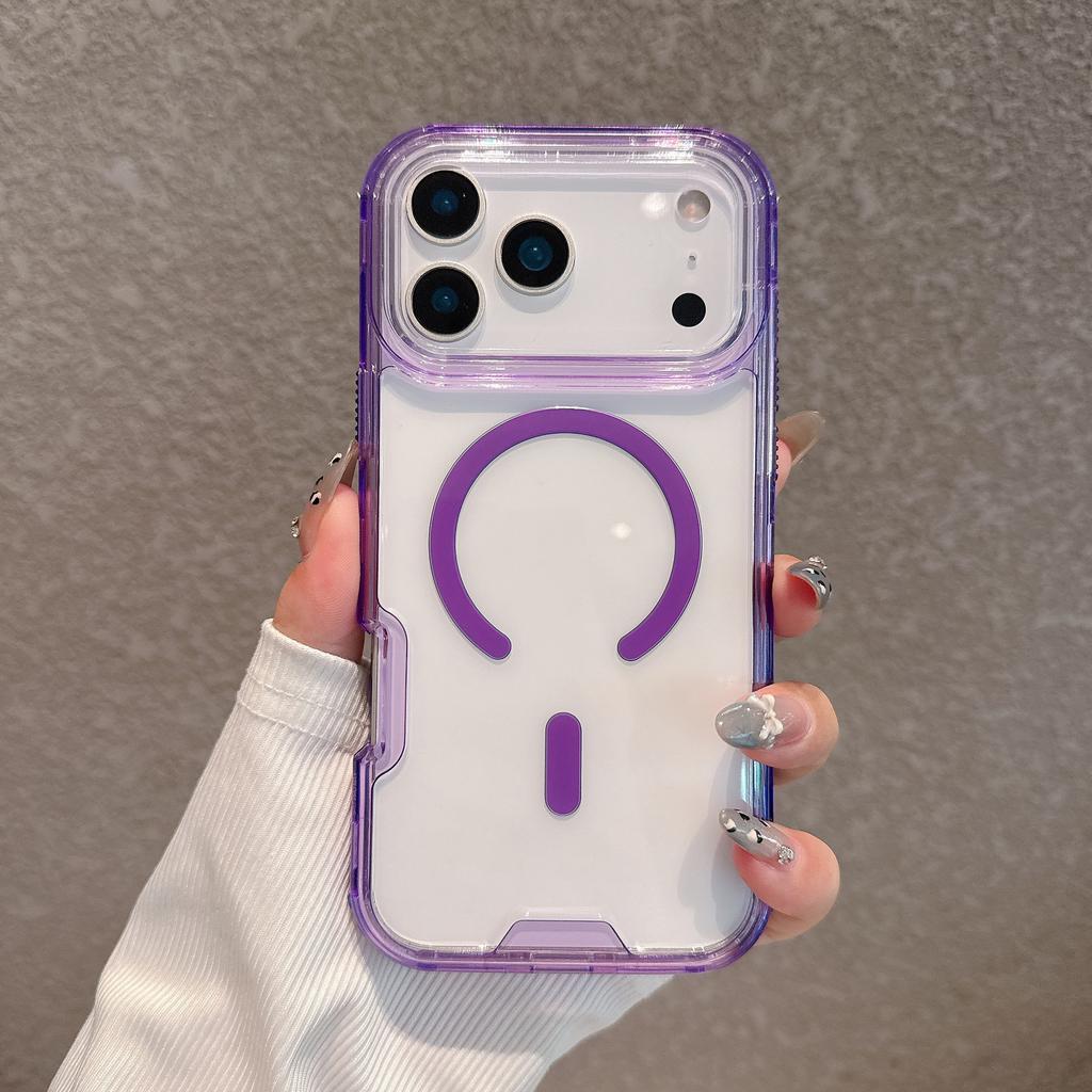 For IP17PROMAX Magnetic Phone Case Three-in-one Transparent Lanyard Anti-fall Phone Case