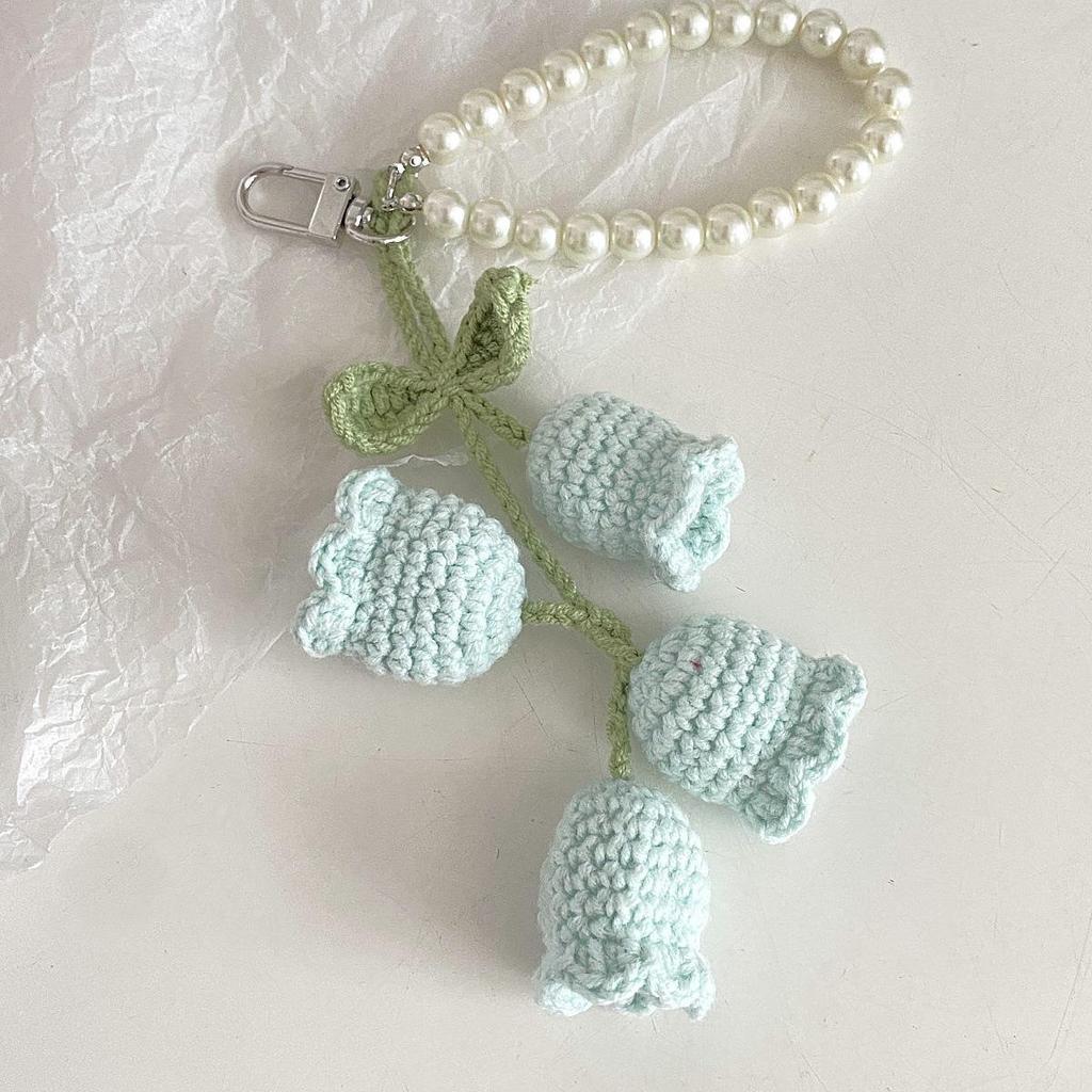 Korean-Style Cute Pearl & Crochet Lily of the Valley Keychain with Decorative Buckle