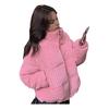 Women's Winter Jacket Corduroy Puffer Short Down Jacket Warm Quilted Cotton Coat Stand Collar Outerwear for Daily Life Work School
