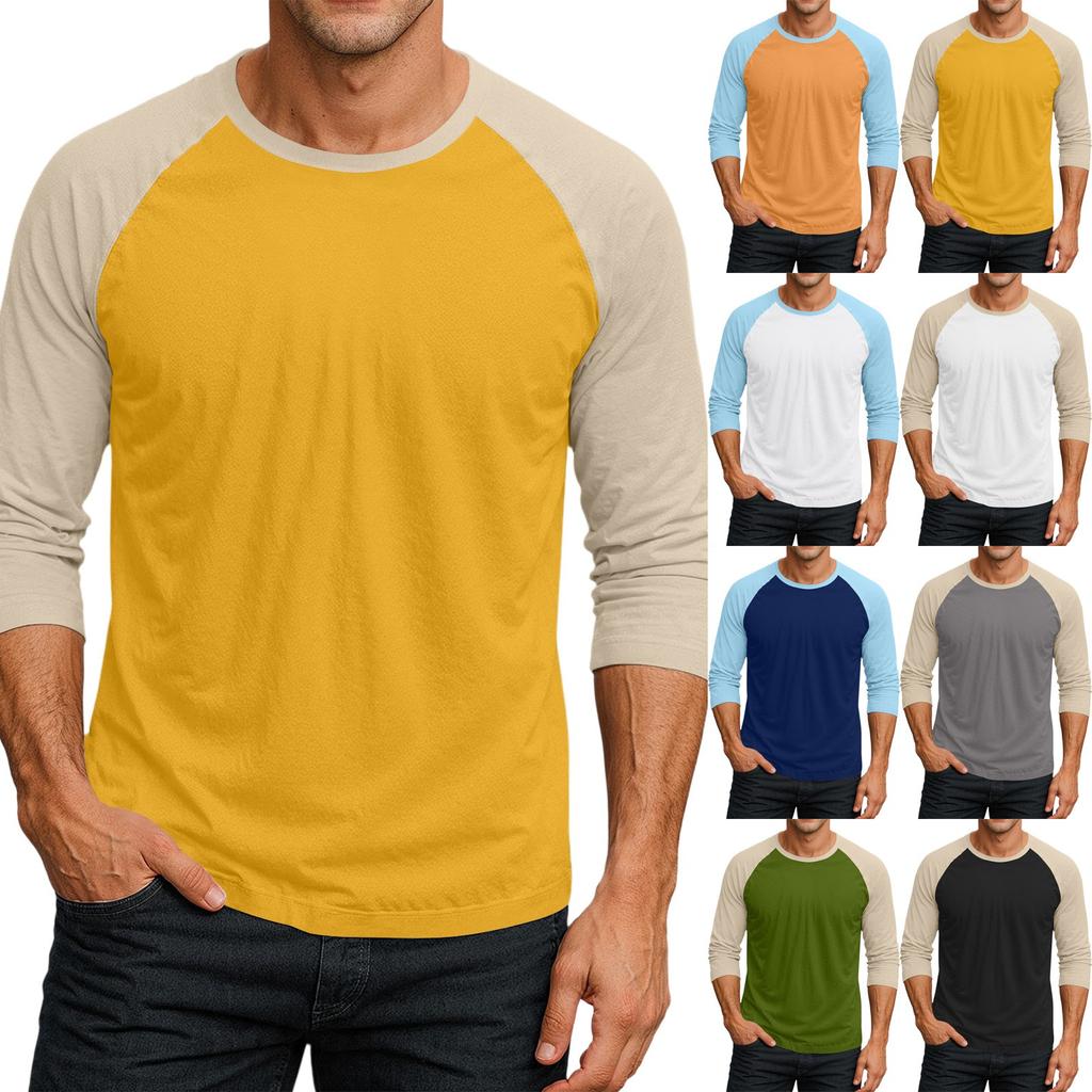 Men's Round Neck Contrast Color Raglan Three-quarter Sleeve Top T-shirt