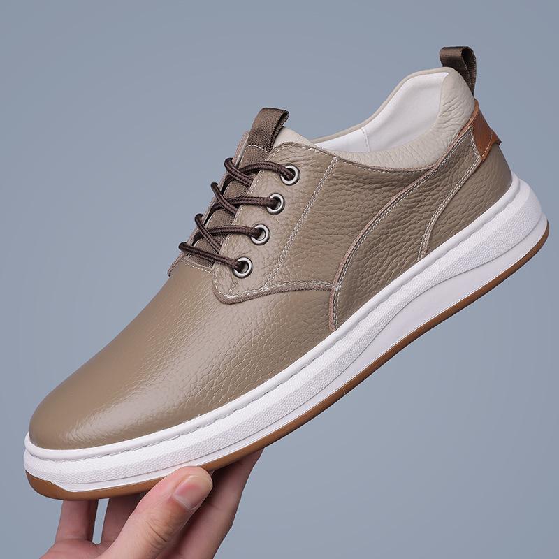 New Shoes for Men Cow Leather Casual Shoes Fashion Flat Skateboard Shoes Street Comfortable Lace-up Sneaker