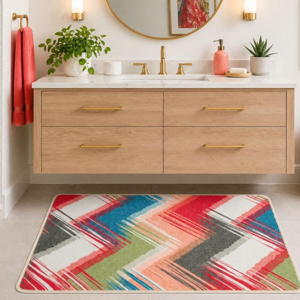 Ins Stijl Artistiek Geometrisch Bedrukt Tapijt Waterabsorberend En Makkelijk Schoon Te Maken. Flanellen Vloerkleed voor Badkamer en Slaapkamer ter Decoratie 40X60CM (1.3X2FT