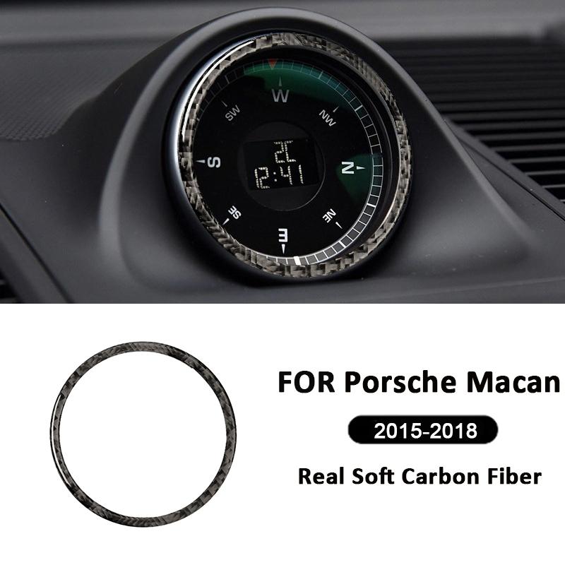 For Porsche Macan 2015-2018 Carbon Fiber Car Dashboard Clock Screen Panel Frame Decoration Sticker Auto Interior Accessories nero