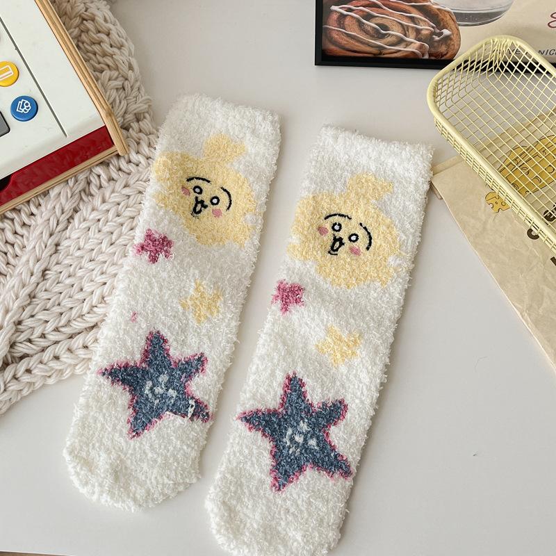 

10Pair Cute Coral Fleece Socks Women S Fleece Does Not Shed Hair To Keep Warm At Home Sleeping Socks Student Cartoon Bear Women S Socks One size fits all белый