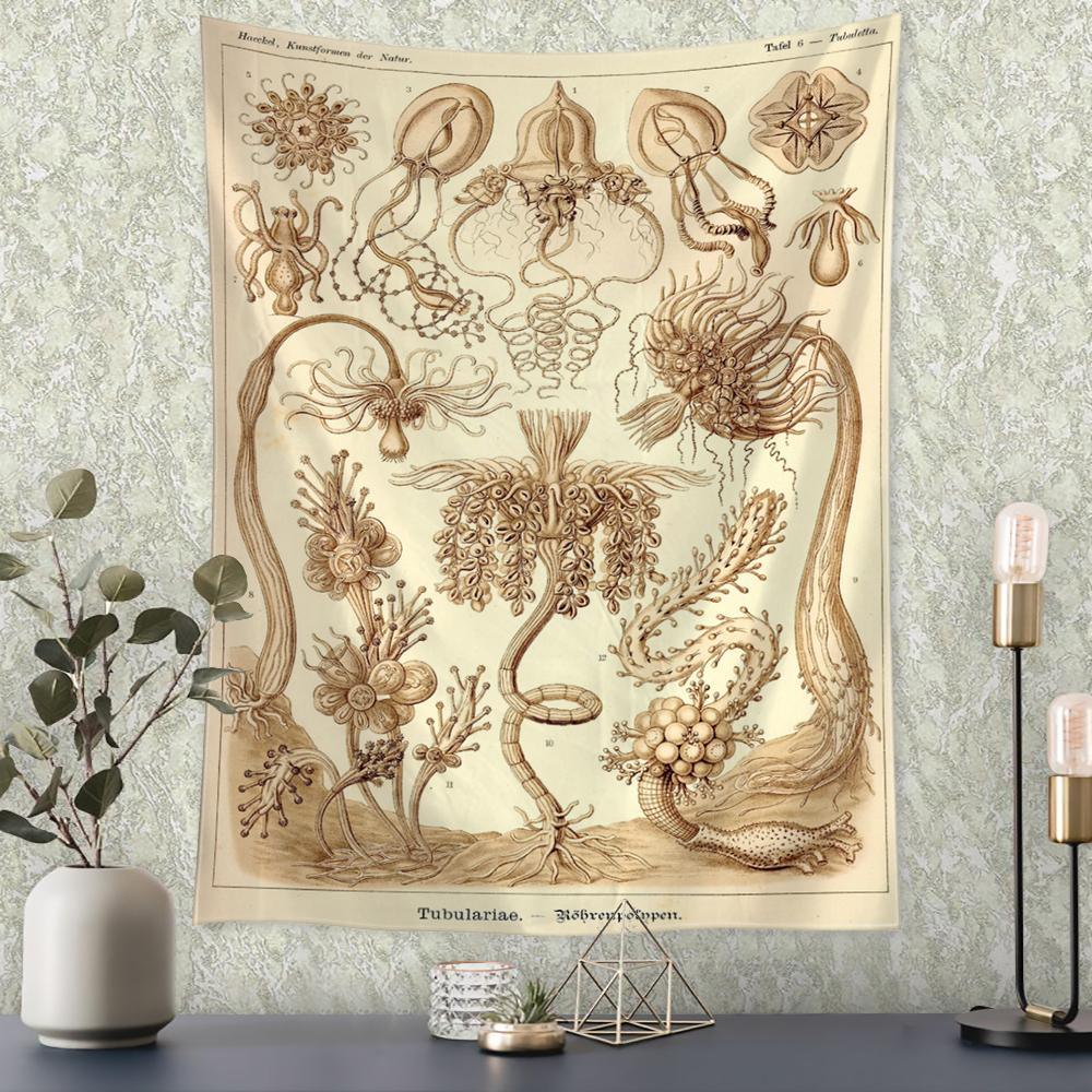 Boho Style Psychedelic Witchcraft Art Mystic Home Decor Undersea Insect Identification Map Tapestry Wall Hanging