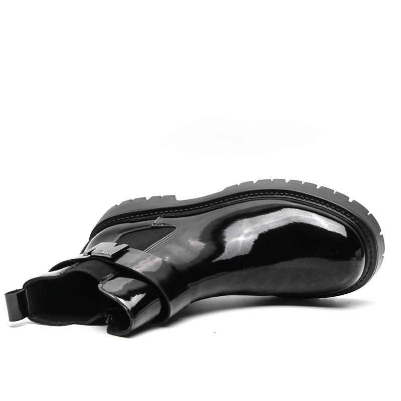 Men's British-Style Patent Leather Chelsea Boots, Buckle Detail 4CM Elevator Design for Formal Events/Daily Commute/Office Wear