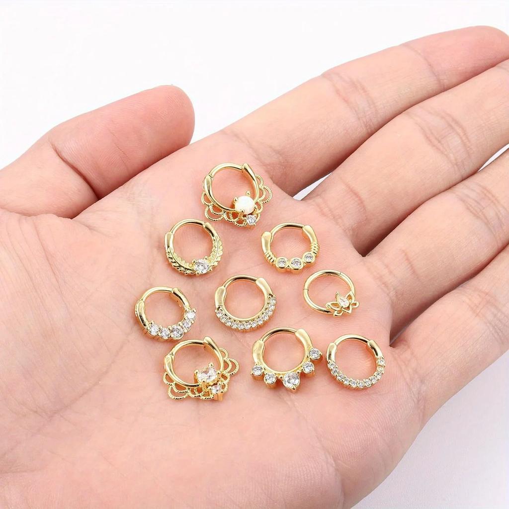 Florideco Septumringe 316L Edelstahl Opal Daith Nasenringe CZ Knorpel Tragus Ohrringe Septum Clicker Piercing Schmuck