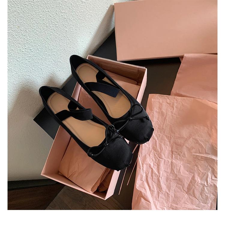 Sheepskin version~ soft-soled one-word leather ballet shoes women's bow round head flat-soled single shoes Mary Jane ladyshoes