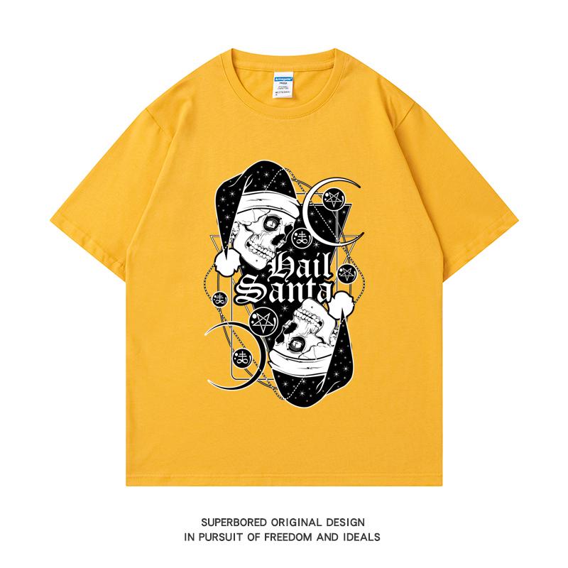 

220GSM Тяжелая футболка из 100% хлопка, футболка с принтом «Слава Санта», мужские повседневные базовые мужские топы с круглым вырезом, футболка