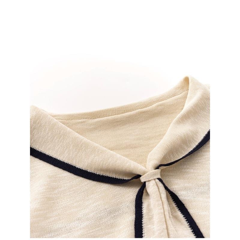 Ein Retro Color-Blocking Gestreifter Langarm-Strickpullover für Damen für den Frühherbst, Ein lockerer und vielseitiger Marine-Kragenpullover