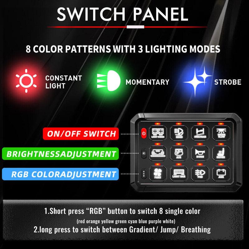 12V/24V LED 6/8/12 Gang Switch Panel Circuit Control Relay System Box Slim Touch Control Panel for Boat Jeep UTV Caravan