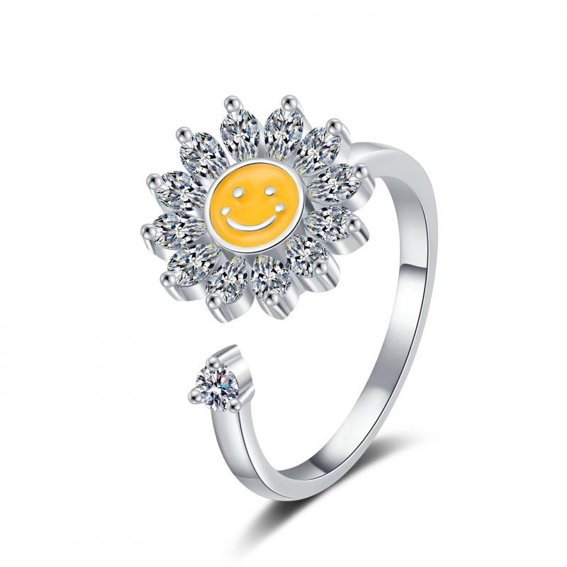 Adjustable Zircon Sunflower Anxiety Relief Rotating Ring Adjustable Open