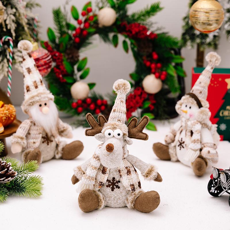 Charming Christmas Decor Nordic Sitting Santa Snowman And Reindeer Plush Dolls