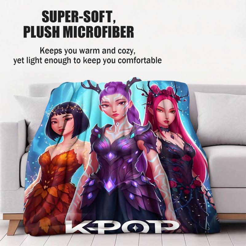 K-POP Demons Hunter Theme Flannel Blanket, Hot Anime Print Throw Blanket, Fan Gift Blanket, Multi-Purpose Blanket for Leisure