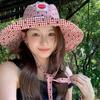 Black Heart Plaid Fisherman Hat for Women Summer Wide Brim Sun Protection Bucket Hats Fordable Travel Beach Lace-up Basin Cap