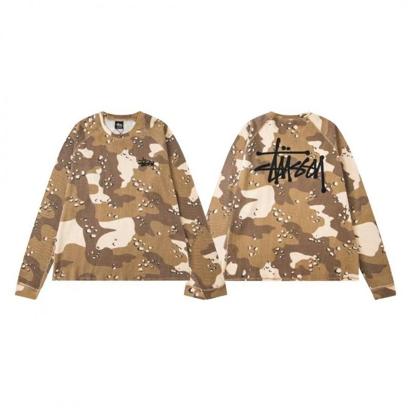 Stu American Style Waffle Print Oversized Long Sleeve Tee Men Winter Casual Wear
