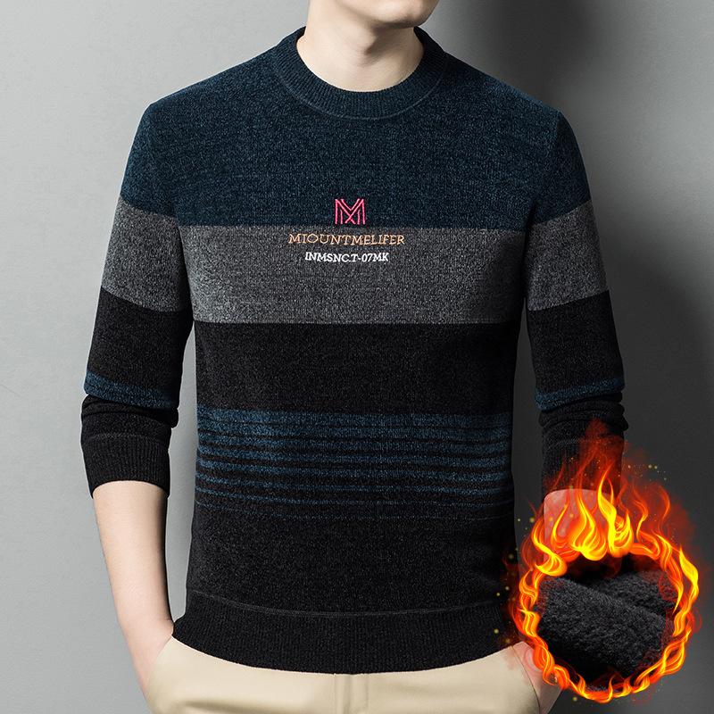 Men's Long Sleeves In The Elderly Warm Dad Pullover Casual Knitted Sweater